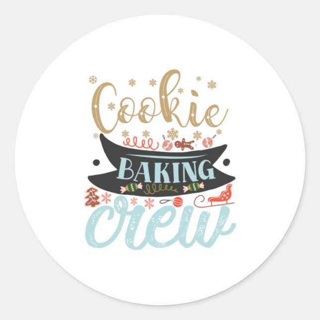 Sticker Rond Cadeau de Noël | Cookie Baking Crew (Devant)