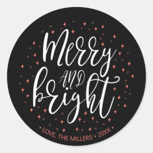 Sticker Rond Cadeau de Noël corail et noir Merry & Bright