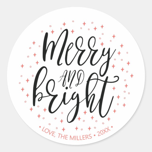Sticker Rond Cadeau de Noël corail Merry & Bright (Devant)