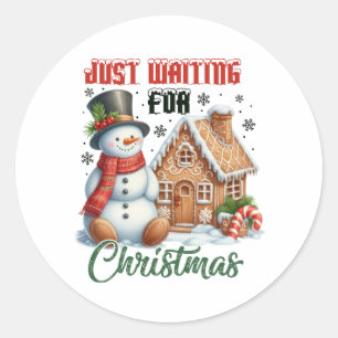 Sticker Rond Cadeau De Noël En Attente