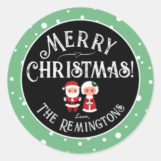 Sticker Rond Cadeau de Noël enneigé festif de M. et Mme Claus