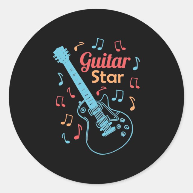 Sticker Rond Cadeau de Noël | Fière étoile guitariste (Devant)