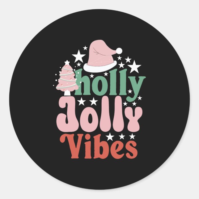 Sticker Rond Cadeau de Noël Holly Jolly Vibes (Devant)