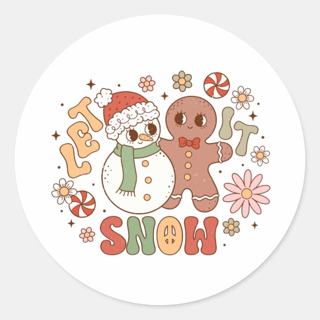 Sticker Rond Cadeau de Noël Laisser neiger (Devant)