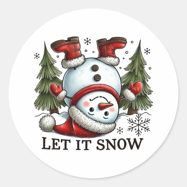 Sticker Rond Cadeau de Noël laissez-le neiger (Devant)