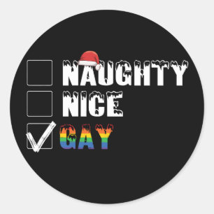 Sticker Rond Cadeau de Noël LGBT Fierté gay arc-en-ciel méchant