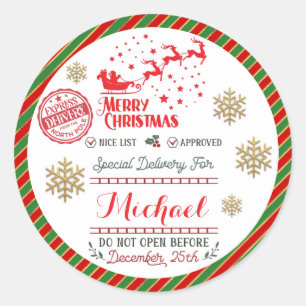 Sticker Rond Cadeau de Noël Livraison officielle de Santa Expre