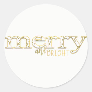 Sticker Rond Cadeau de Noël Métal Blanc Joyeux et Lumineux