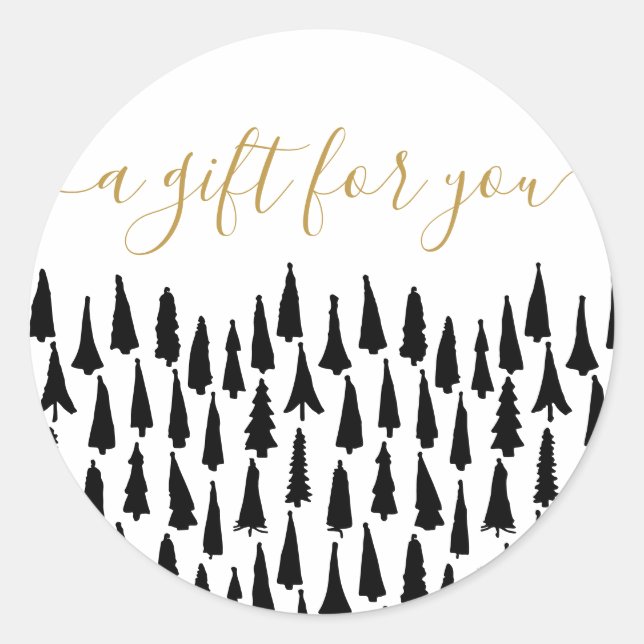 Sticker Rond Cadeau de Noël noir blanc (Devant)