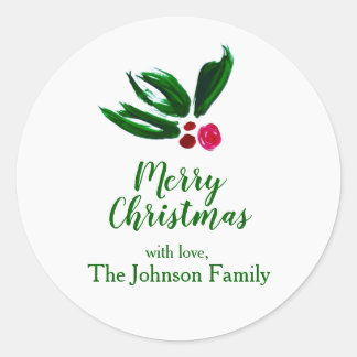 Sticker Rond Cadeau de Noël personnalisé avec un houx moderne