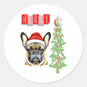 Sticker Rond Cadeau de Noël pour Bulldog