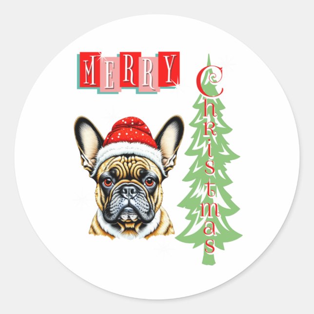 Sticker Rond Cadeau de Noël pour Bulldog (Devant)