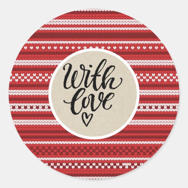 Sticker Rond Cadeau de Noël Tricoté Pull Rustique Kraft Avec Am (Devant)