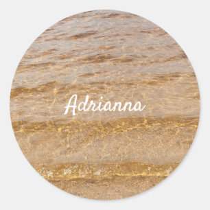 Sticker Rond Cadeau de nom de vagues d'eau de plage nautique 