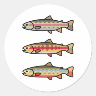 Sticker Rond Cadeau de pêche à la truite arc-en-ciel dorée pour