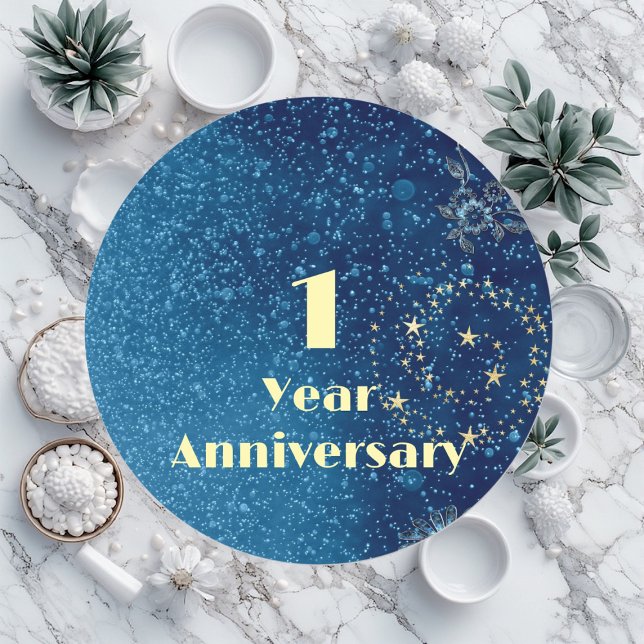 Sticker Rond Cadeau de premier anniversaire de mariage avec un  (First Year Anniversary Bond & Seal Sparkling Blue)