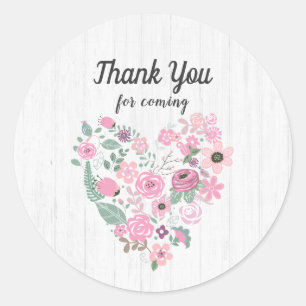 Sticker Rond Cadeau de remerciement chic en bois blanc et flora