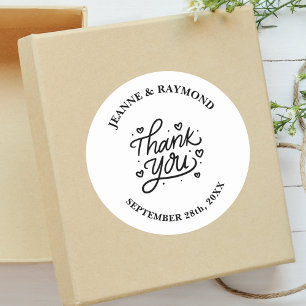 Sticker Rond Cadeau de Remerciement de Mariage Blanc Élégant av