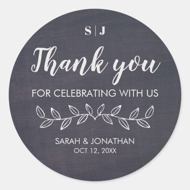 Sticker Rond Cadeau de remerciement de mariage chic monogramme  (Devant)