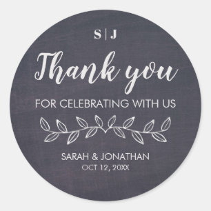 Sticker Rond Cadeau de remerciement de mariage chic monogramme 