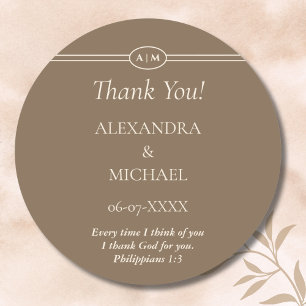 Sticker Rond Cadeau de remerciement de mariage chrétien Brun Cr
