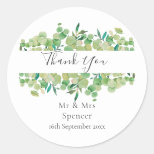 Sticker Rond Cadeau de remerciement de mariage Eucalyptus Verdu