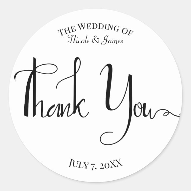 Sticker Rond Cadeau de remerciement de mariage noir et blanc d' (Devant)