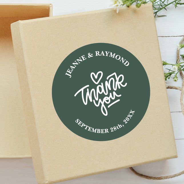 Sticker Rond Cadeau de Remerciement de Mariage Personnalisé Ver (Sage green custom thank you classic round sticker adds soft natural charm to wedding favors)