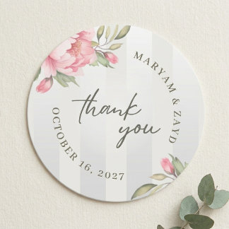 Sticker Rond Cadeau de remerciement de mariage | Pivoine rosée 