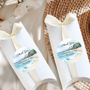 Sticker Rond Cadeau de remerciement de mariage tropical de plag