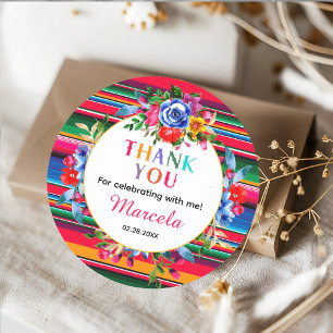 Sticker Rond Cadeau de remerciement floral et serape coloré mex