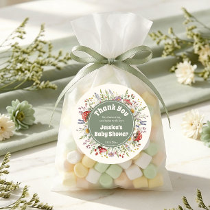 Sticker Rond Cadeau de remerciement pour Baby Shower Champignon