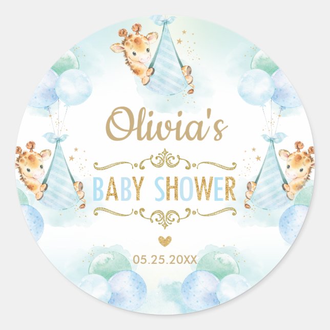 Sticker Rond Cadeau de remerciement pour Baby Shower Cute Giraf (Devant)