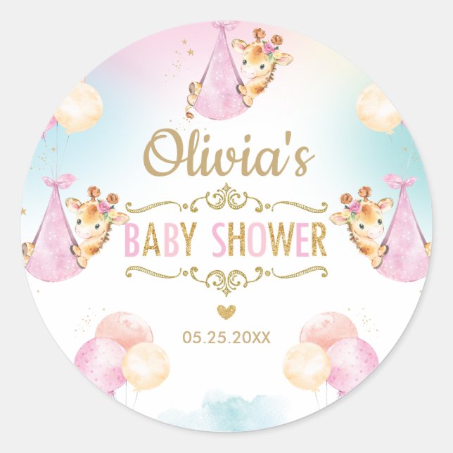 Sticker Rond Cadeau de remerciement pour Baby Shower Fille Gira (Devant)