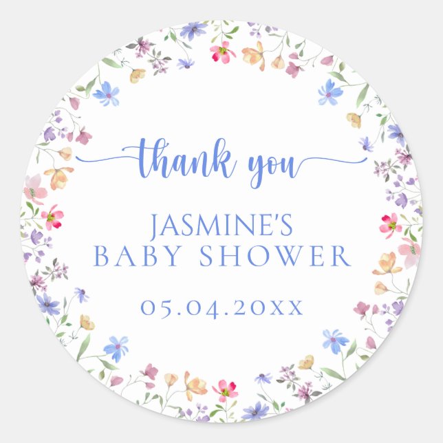 Sticker Rond Cadeau de Remerciement pour Baby Shower Fleur Sauv (Devant)