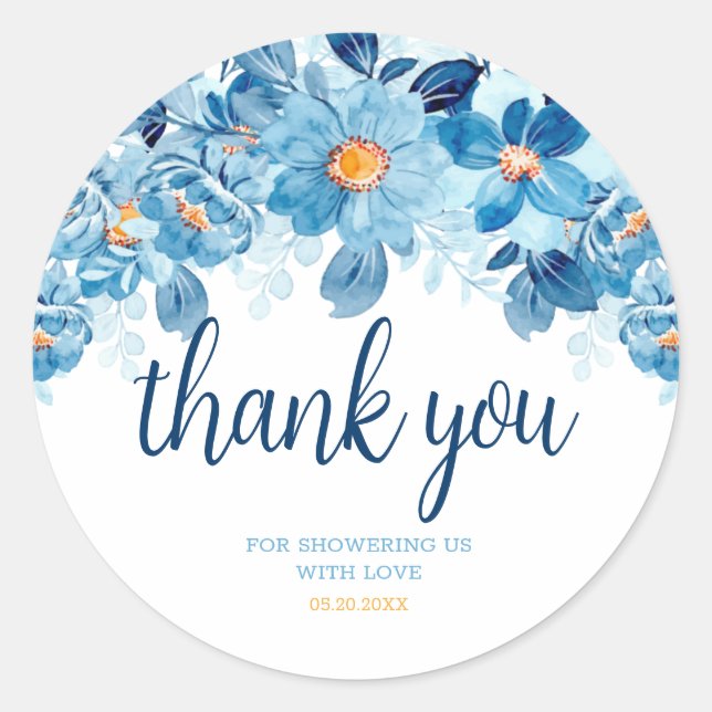 Sticker Rond Cadeau de Remerciement pour Baby Shower Floral Aqu (Devant)