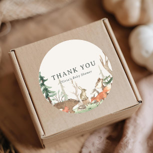 Sticker Rond Cadeau de remerciement pour Baby Shower Forêt Rust