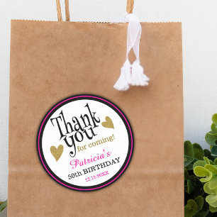 Sticker Rond Cadeau de remerciement rose noir et or pour 50e an