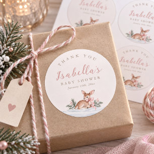 Sticker Rond Cadeau de Remerciement Rose pour Fête de Bébé Fill