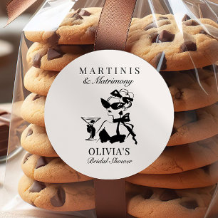 Sticker Rond Cadeau de Rentrée de Mariage Élégants Martinis & M