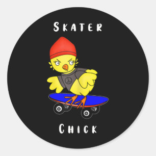 Sticker Rond Cadeau de skateboard pour fille skater amusante et