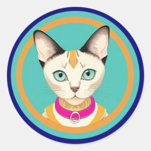 Sticker Rond Cadeau de style miroir pour chat mignon pour amate