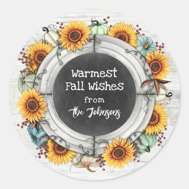 Sticker Rond Cadeau de tournesols de Thanksgiving d'automne rus (Devant)