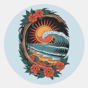 Sticker Rond Cadeau de vacances au coucher du soleil pour amate