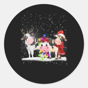Sticker Rond Cadeau de vache Drôle Noël Vache famille neige