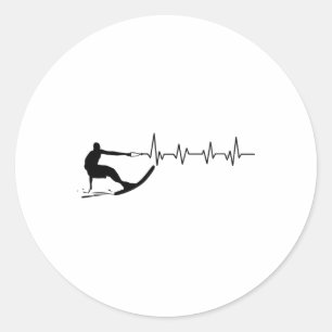 Sticker Rond Cadeau de waterski battement de coeur drôle Skieur