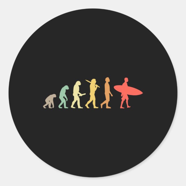 Sticker Rond Cadeau d'évolution de surf rétro pour surfeurs  (Devant)