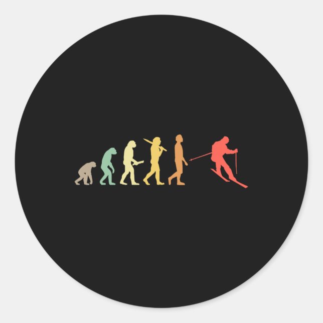 Sticker Rond Cadeau d'évolution du ski rétro pour skieurs  (Devant)