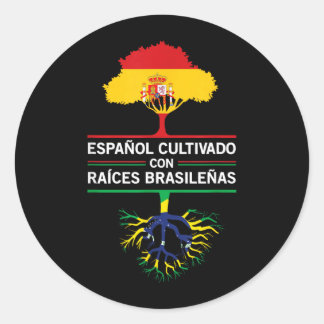 Sticker Rond Cadeau d'héritage de drapeaux d'Espagne Brésil pou