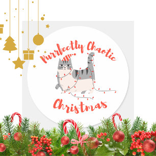 Sticker Rond Cadeau d'humour de Noël de chat amusant